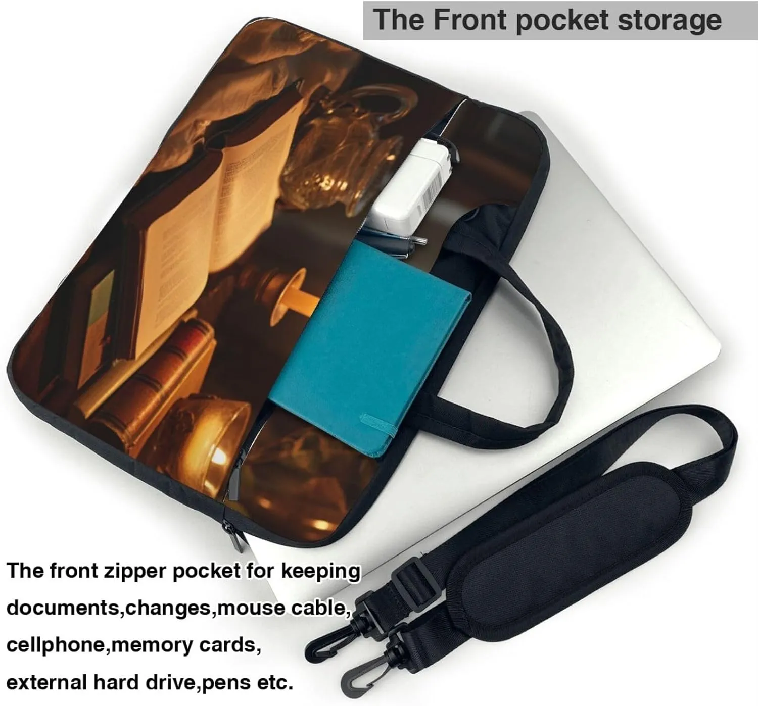 Candlelight night reading Print Work Casual Office Laptop Shoulder Messenger Bag 13 inch 14 inch 15.6 inch