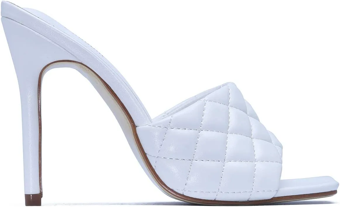 Cape Robbin Stitch Square Toe Quilted Stiletto Open Toe Mule Dress Sandals