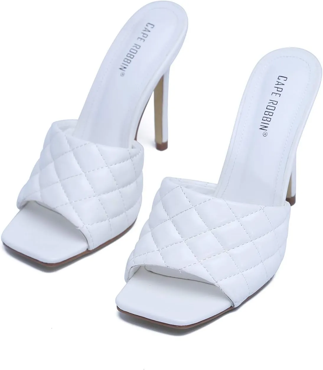Cape Robbin Stitch Square Toe Quilted Stiletto Open Toe Mule Dress Sandals