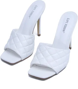 Cape Robbin Stitch Square Toe Quilted Stiletto Open Toe Mule Dress Sandals