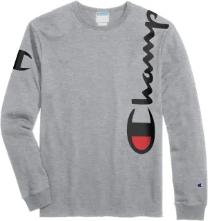 Champion Long Sleeve Tee, Heritage T-Shirt for Men, Multiple Graphics, Oxford Gray, Large