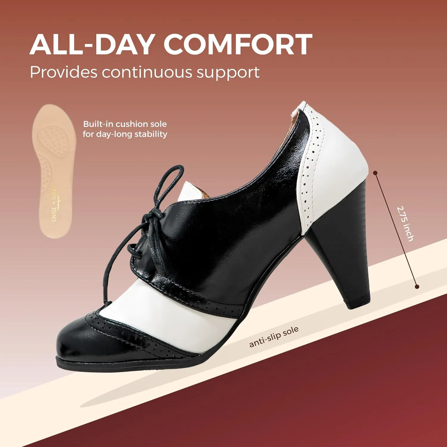 Chase & Chloe Lace-Up Vintage Cut-Out Women's Heeled Oxford