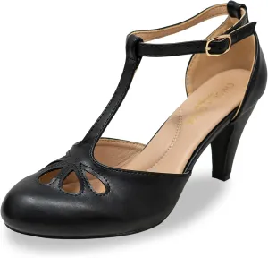 Chase & Chloe Women Mary Jane Oxford Pumps - Cute Low Kitten Heels - Retro Round Toe Shoe with Ankle Strap