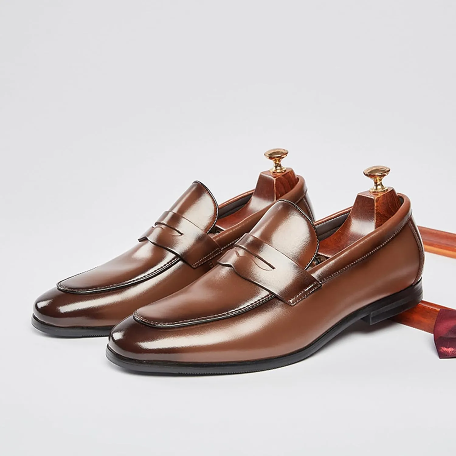 Classic Business Pointed Toe Leather Shoes Slip-On Men's Luxury Dress Elegant Wedding Prom Non-Slip Oxford Monk Strap Low Top Formal Shoes