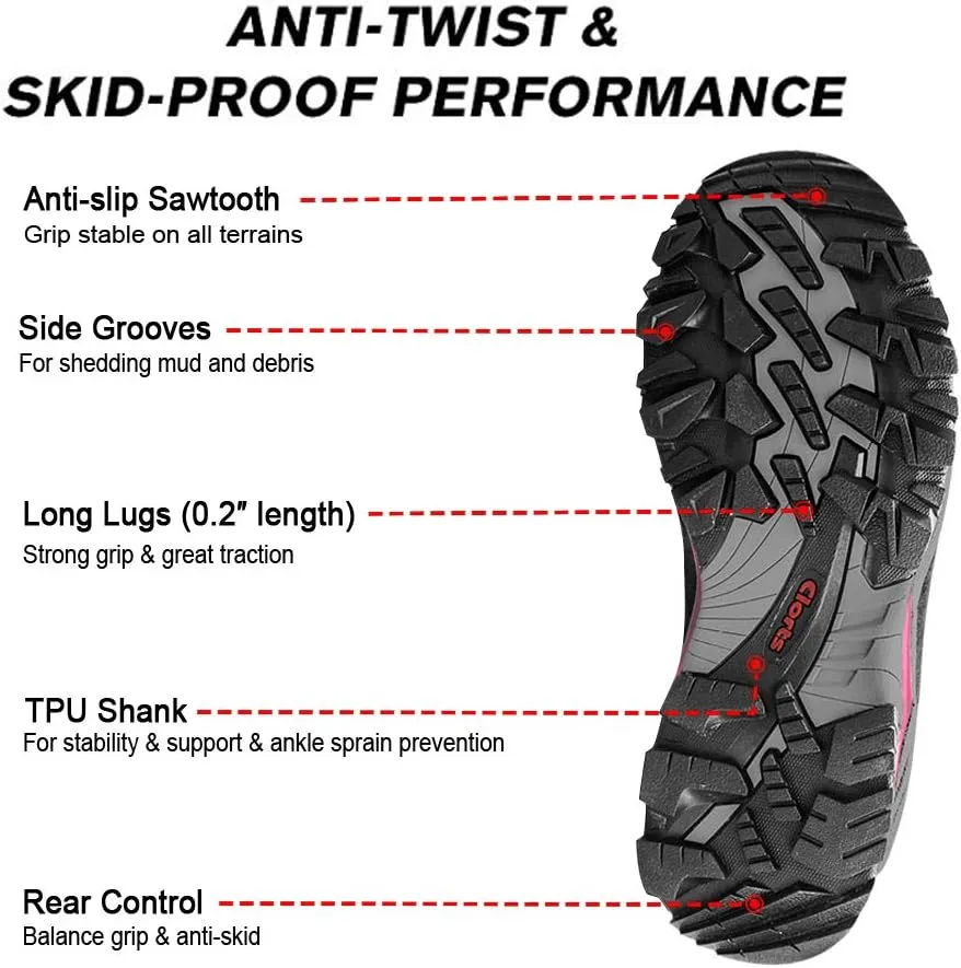 Clorts Women's Hiker Waterproof Lightweight Hiking Camping Boot Outdoor High-Traction Grip Backpacking Shoe