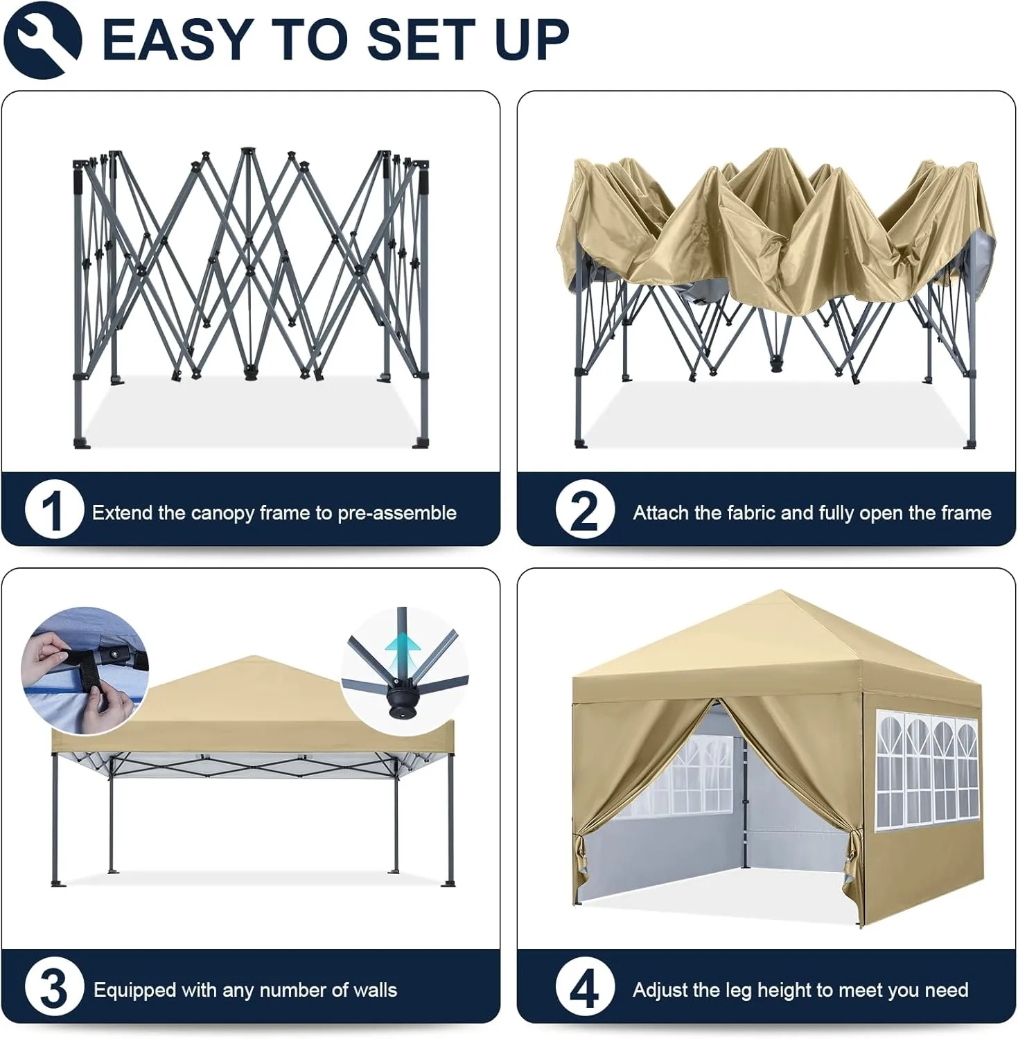 COOSHADE 8x8 Ft Pop up Canopy Tent Enclosed Instant Folding Canopy Shelter with Elegant Church Window Outdoor Pavilion Cater Party Wedding BBQ Events Tent(Beige)
