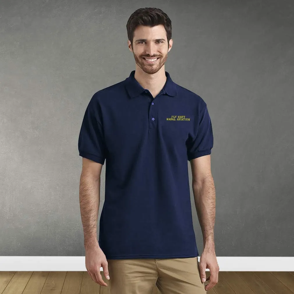 Custom Polo Shirts for Men Fly Navy Naval Aviation Embroidery Cotton