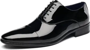 DECARSDZ Mens Faux Patent Leather Classic Lace-up Formal Oxford Tuxedo Dress Shoes