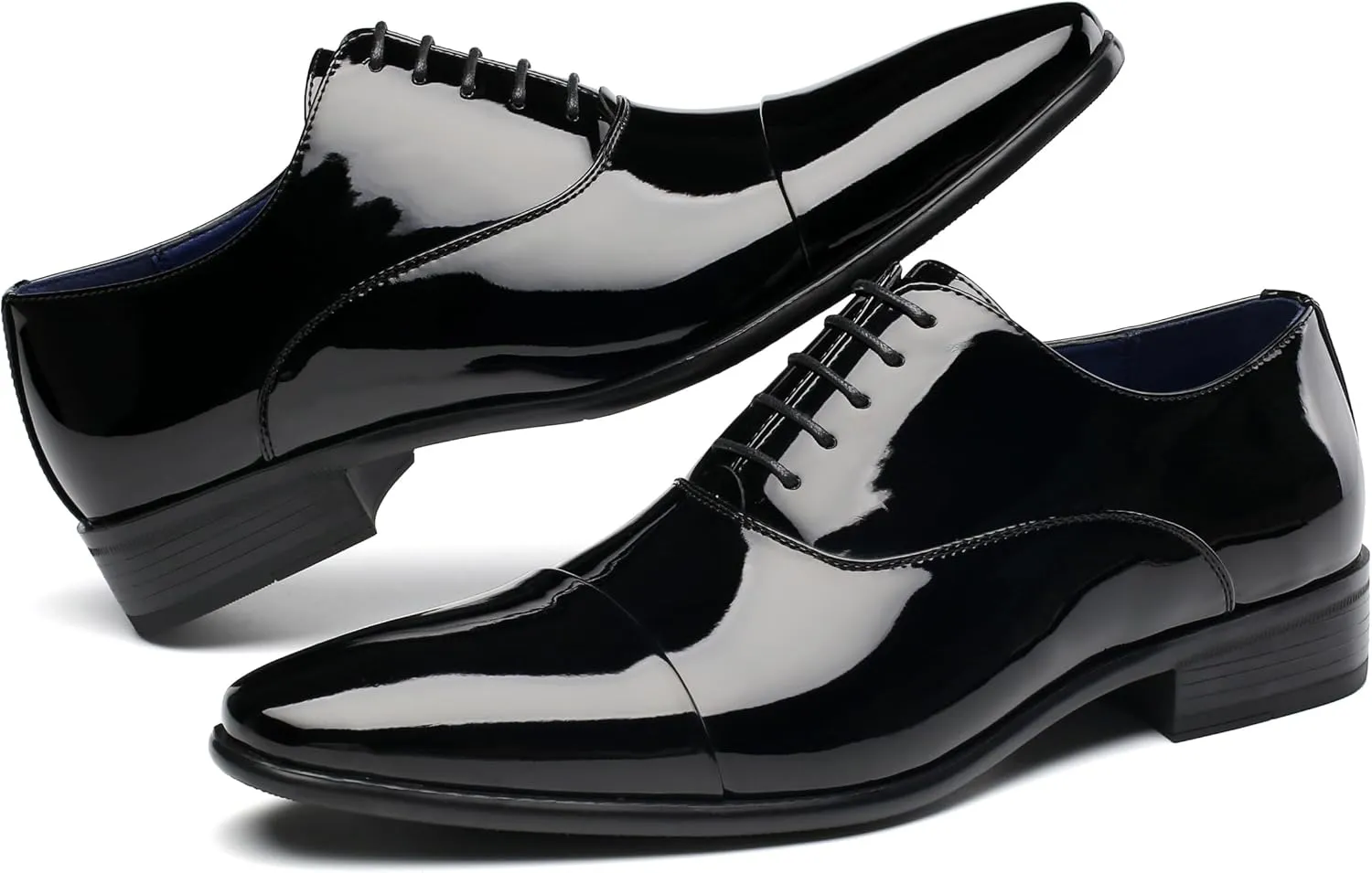 DECARSDZ Mens Faux Patent Leather Classic Lace-up Formal Oxford Tuxedo Dress Shoes