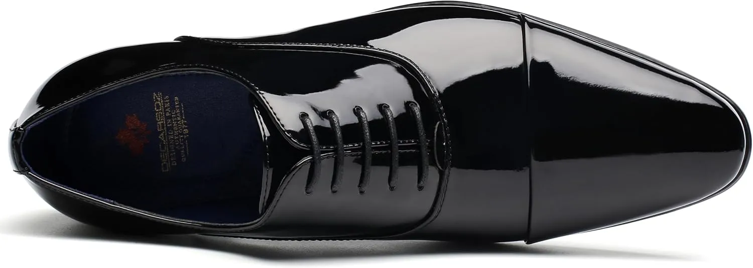 DECARSDZ Mens Faux Patent Leather Classic Lace-up Formal Oxford Tuxedo Dress Shoes