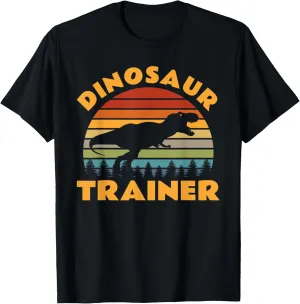 Dinosaur Trainer Halloween Costume Retro Sunset Dino Outline T-Shirt