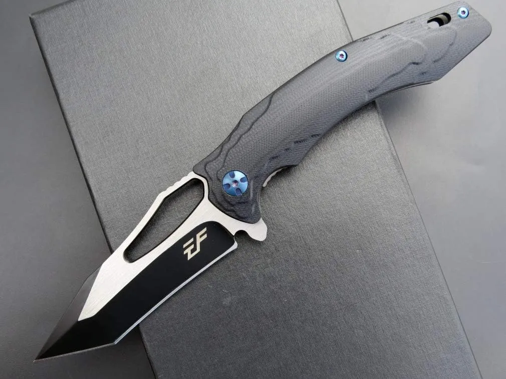 Eafengrow EF915 Folding Knife D2 Steel Blade with Black-Oxide Coating; G10 Handle with Ball Bearing Safe Open Flipper Knife, Locking Liner and Pocketclip for Camping Work (Black)