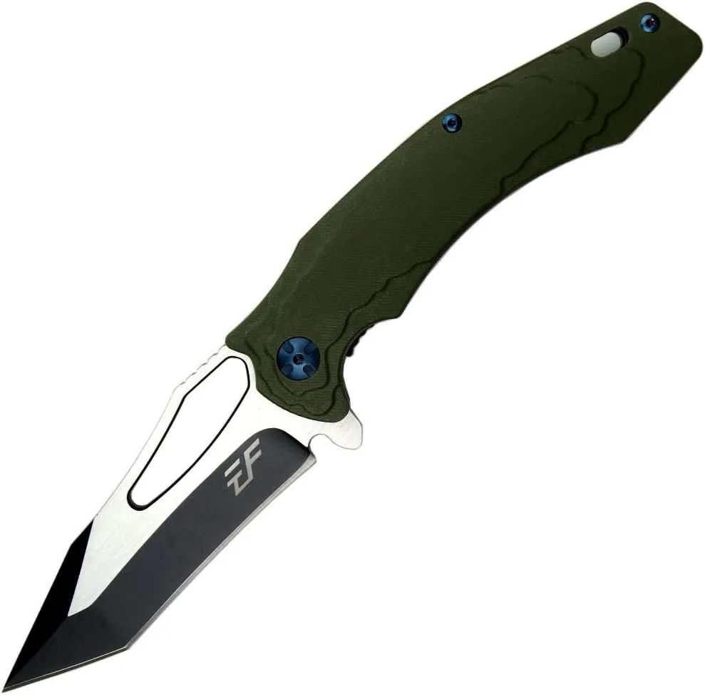 Eafengrow EF915 Folding Knife D2 Steel Blade with Black-Oxide Coating; G10 Handle with Ball Bearing Safe Open Flipper Knife, Locking Liner and Pocketclip for Camping Work (Green)
