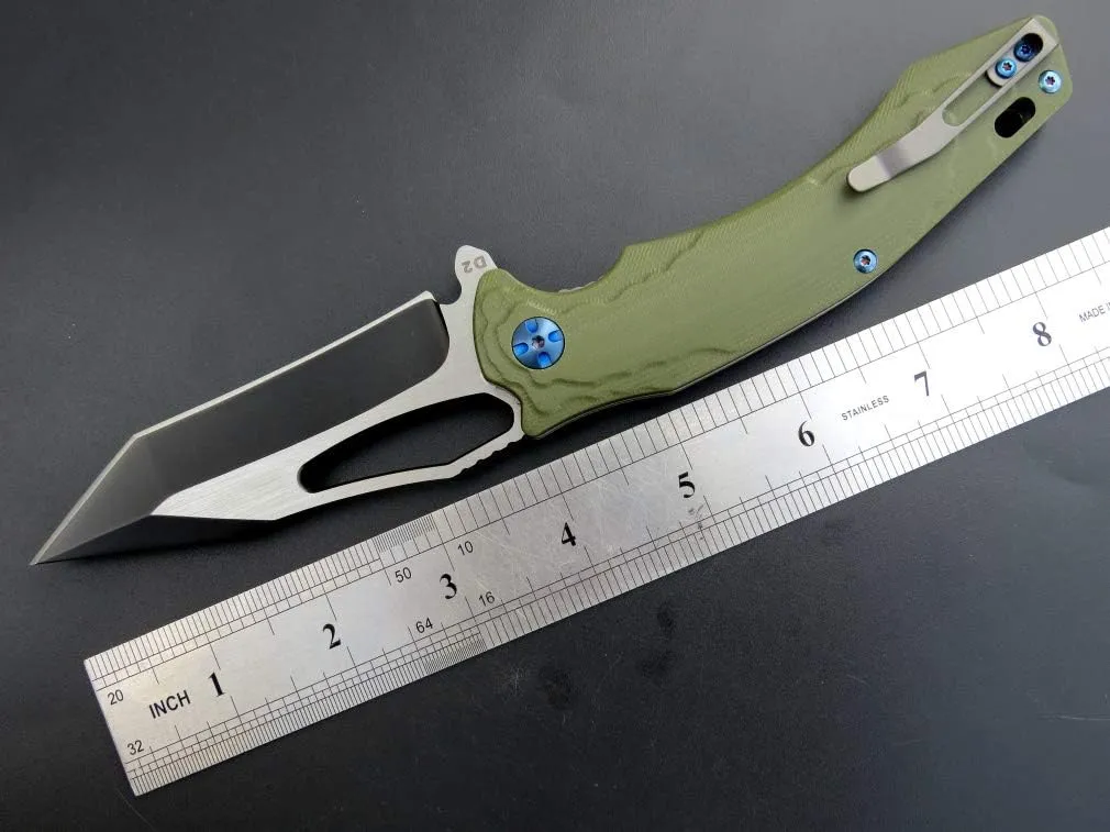 Eafengrow EF915 Folding Knife D2 Steel Blade with Black-Oxide Coating; G10 Handle with Ball Bearing Safe Open Flipper Knife, Locking Liner and Pocketclip for Camping Work (Green)