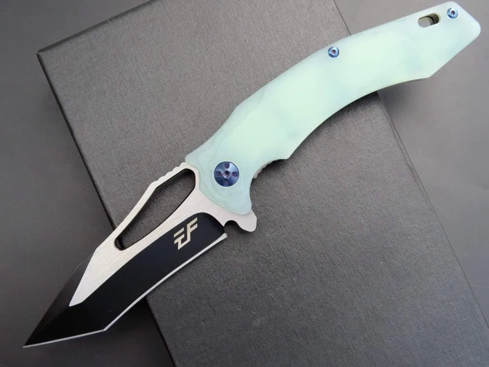 Eafengrow EF915 Folding Knife D2 Steel Blade with Black-Oxide Coating, G10 Handle with Ball Bearing Safe Open Flipper Knife,Locking Liner and Pocketclip for Camping Work (Jade)