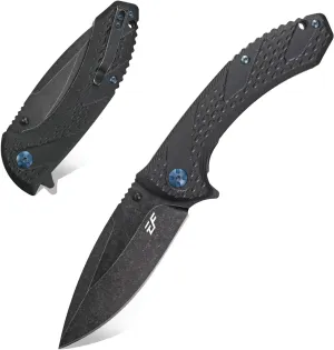 Eafengrow EF927 Pocket Knife D2 Steel Blade with Black-Oxide Coating Outdoor Knife G10 Handle Ball Bearing Safe Open Flipper Knife for Camping Work (Black)