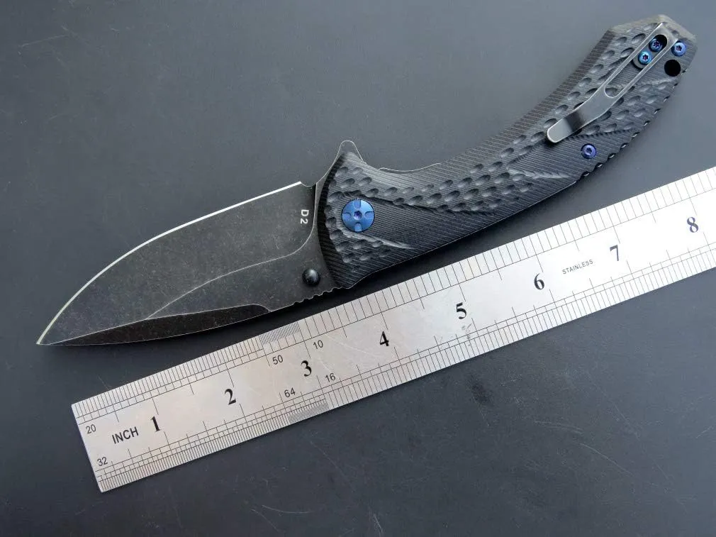 Eafengrow EF927 Pocket Knife D2 Steel Blade with Black-Oxide Coating Outdoor Knife G10 Handle Ball Bearing Safe Open Flipper Knife for Camping Work (Black)