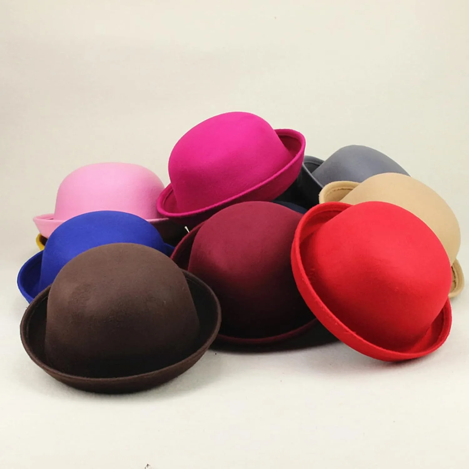 Elegant Adults Solid Hat Roll Up Brim Bowler Hat Bucket Hat for Mens Womens Classic Wool Round Bowler Outdoor Camping Hat