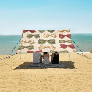 Elegant Bows Ribbons Pattern Beach Canopy Tent Anti-UV & Wind Resistant, Camping Sun Shelter Easy Setup Portable,Outdoor Shade Tents with Sandbags,Sand Shovels,Ground Pegs & Stability Poles