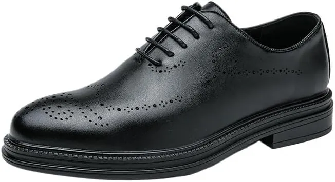 Elegant Brogue Shoes for Men, Genuine Leather Lace-Up Breathable Dress Shoes, Platform Oxford Shoes, Business, Wedding & Evening Party Shoes