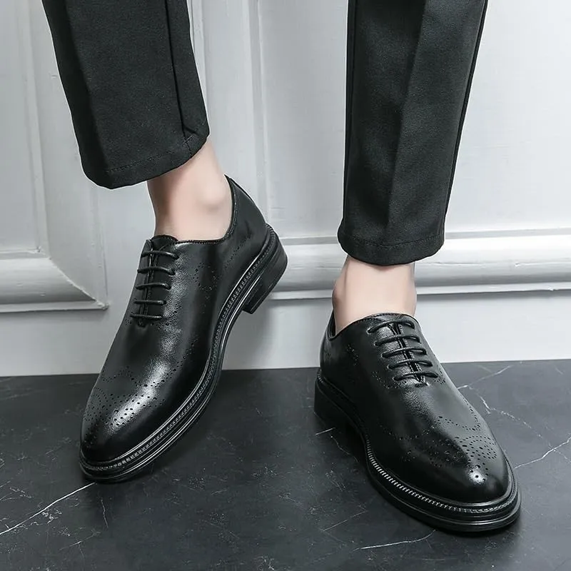 Elegant Brogue Shoes for Men, Genuine Leather Lace-Up Breathable Dress Shoes, Platform Oxford Shoes, Business, Wedding & Evening Party Shoes