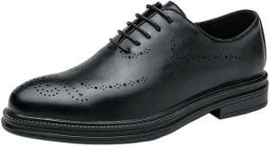 Elegant Brogue Shoes for Men, Genuine Leather Lace-Up Breathable Dress Shoes, Platform Oxford Shoes, Business, Wedding & Evening Party Shoes
