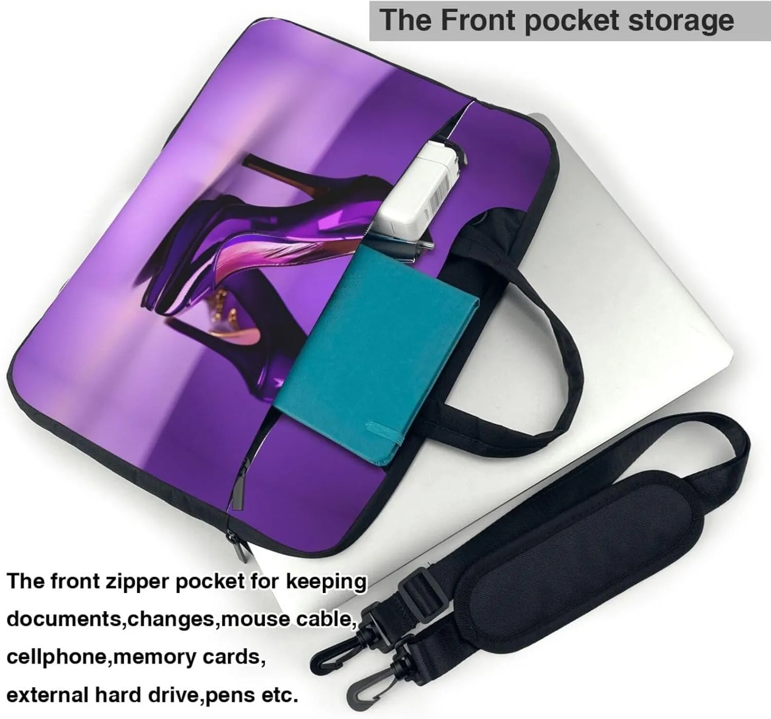 Elegant Purple High Heels with Lipstick Print Practical Laptop Case Laptop Bag - Stylish Messenger Bag & Laptop Shoulder Bag