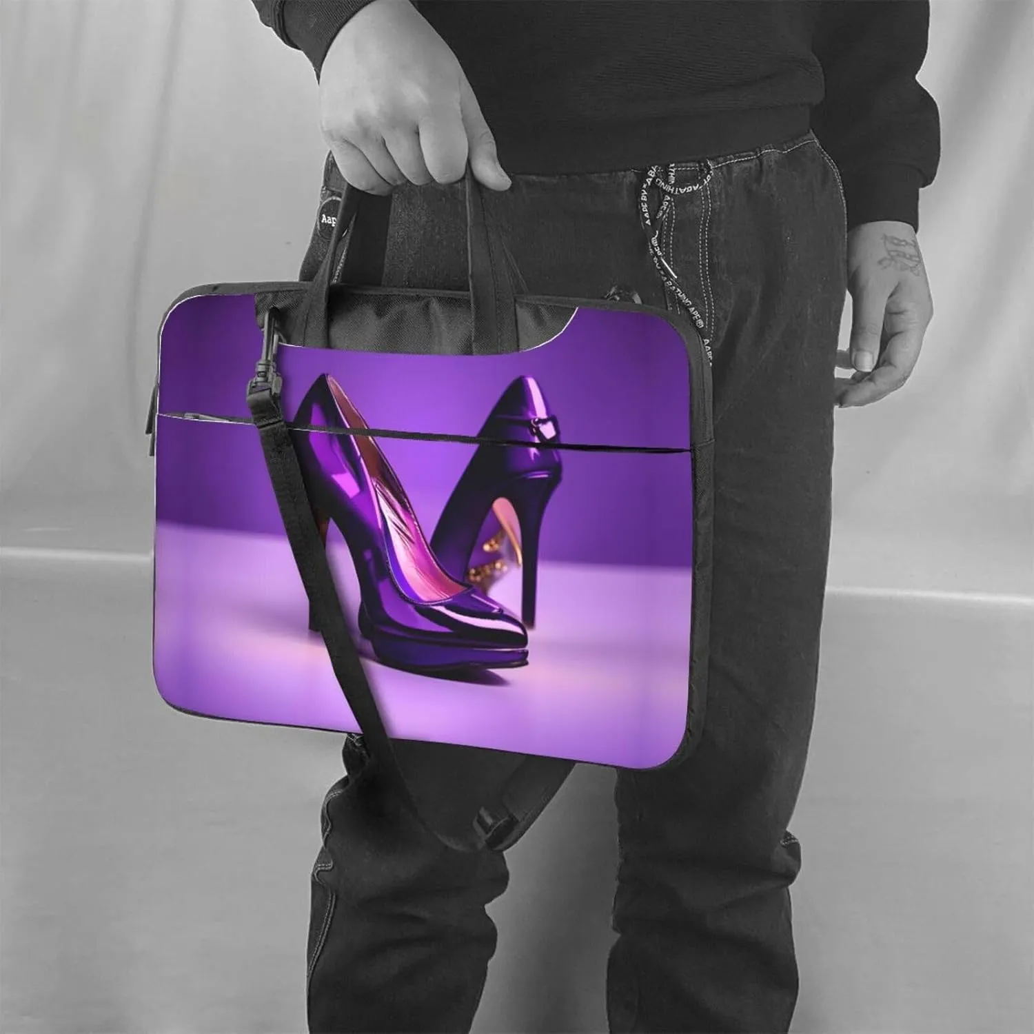 Elegant Purple High Heels with Lipstick Print Practical Laptop Case Laptop Bag - Stylish Messenger Bag & Laptop Shoulder Bag