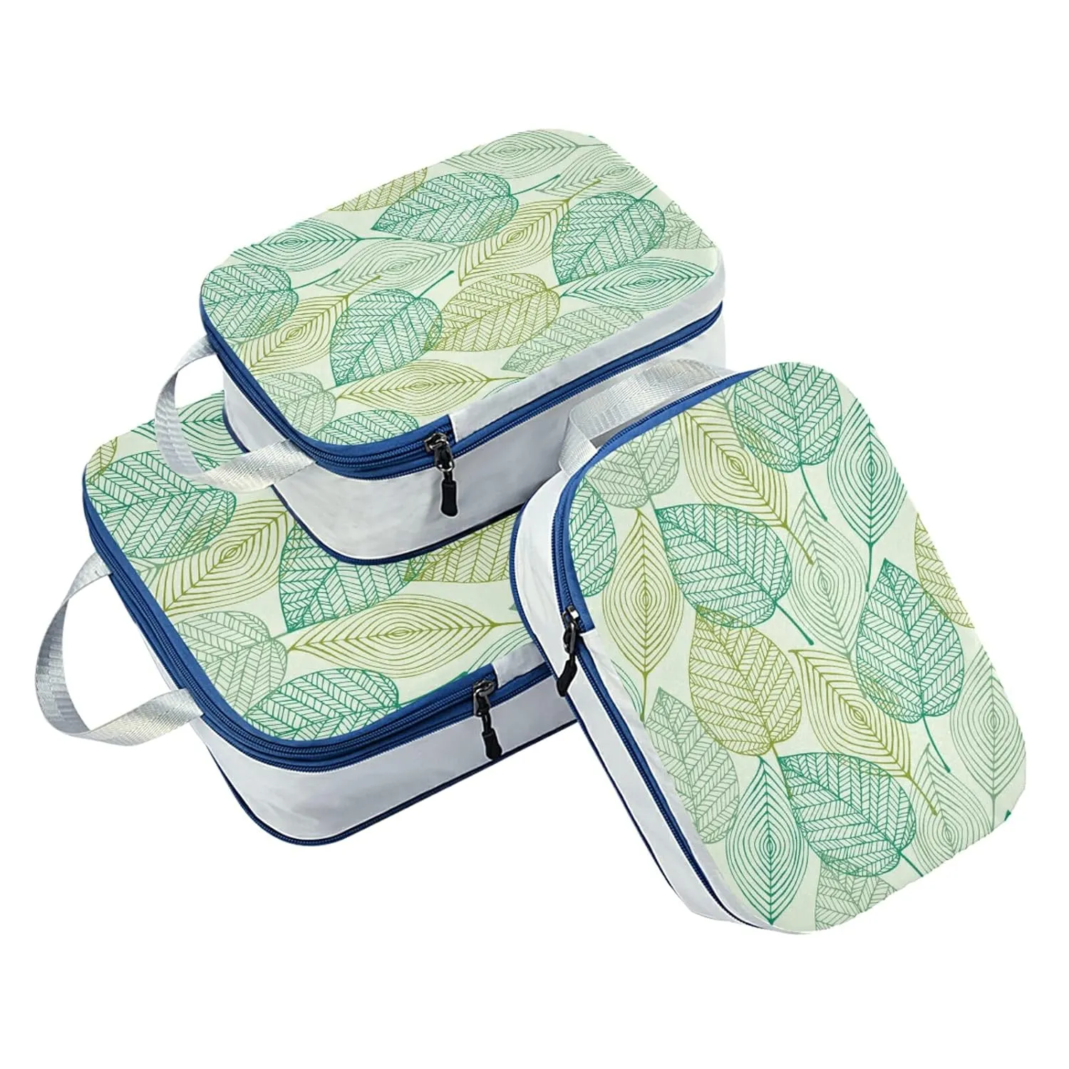 Elegant Texture with Leaves Seamless Spring Pattern 3 Piece set Cubes Expandable Adjustable Luggage Packing Bags, Ultralight Organizer Accessories Travel Suitcase Compressible Bags