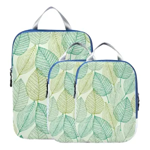 Elegant Texture with Leaves Seamless Spring Pattern 3 Piece set Cubes Expandable Adjustable Luggage Packing Bags, Ultralight Organizer Accessories Travel Suitcase Compressible Bags