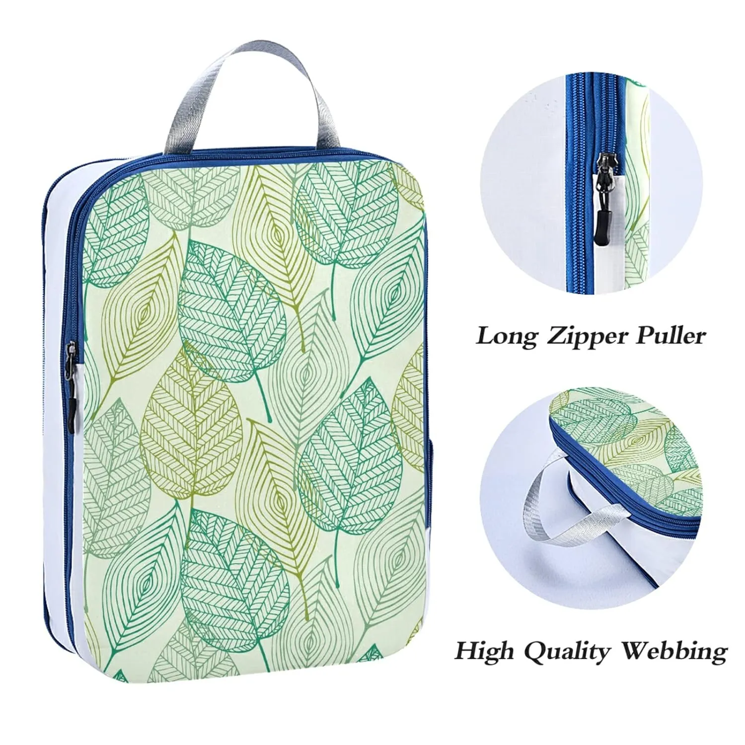 Elegant Texture with Leaves Seamless Spring Pattern 3 Piece set Cubes Expandable Adjustable Luggage Packing Bags, Ultralight Organizer Accessories Travel Suitcase Compressible Bags