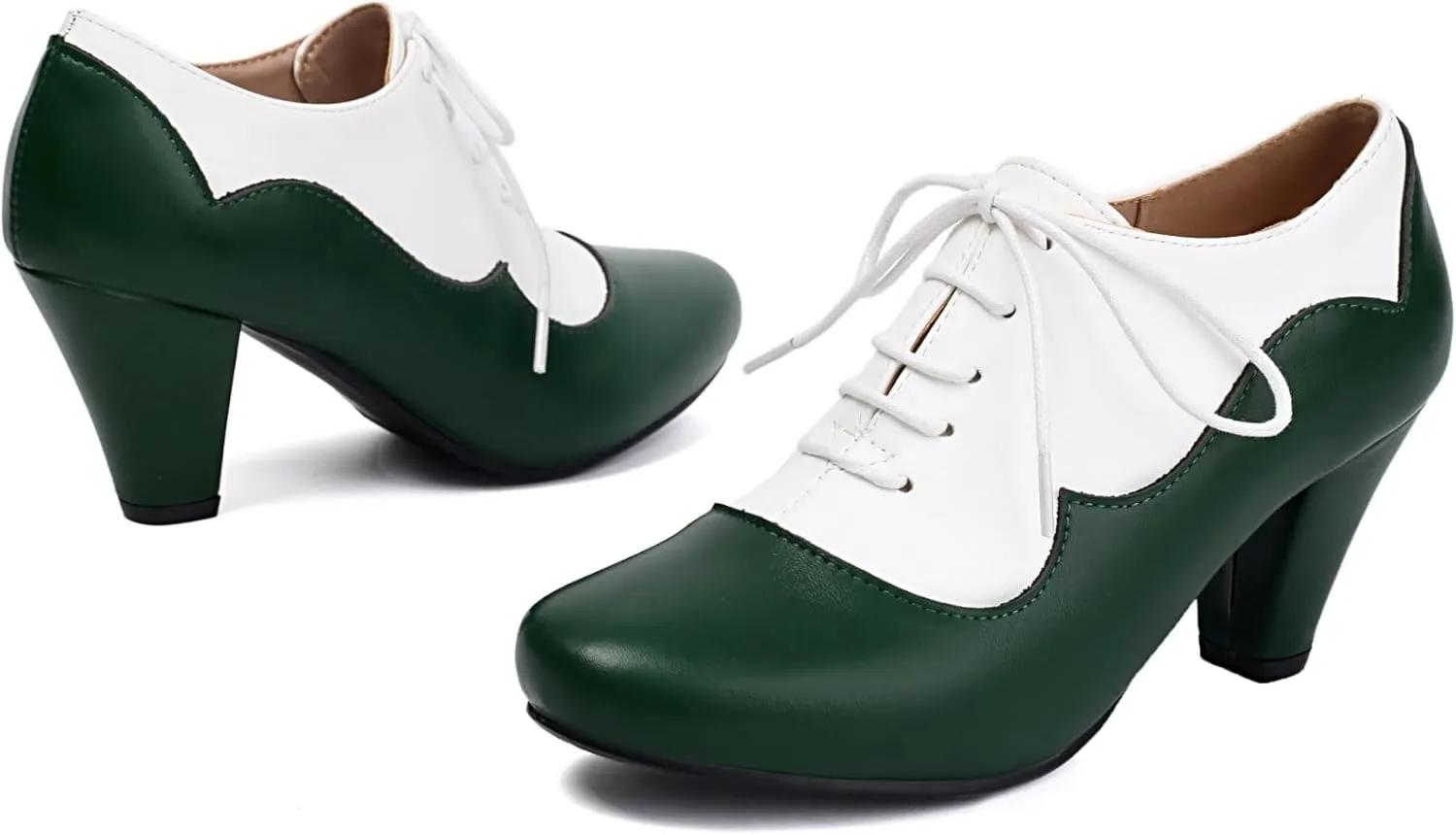 Elerhythm Women's Mary Jane 1920s Pump Heels Oxford Classic and Retro Lace Up Two Tones 1950s Vintage Round Closed Toe 1940s Shoes