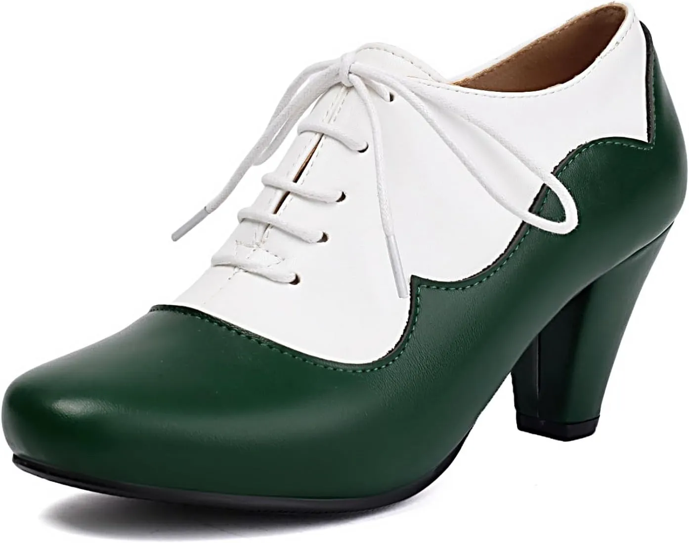 Elerhythm Women's Mary Jane 1920s Pump Heels Oxford Classic and Retro Lace Up Two Tones 1950s Vintage Round Closed Toe 1940s Shoes