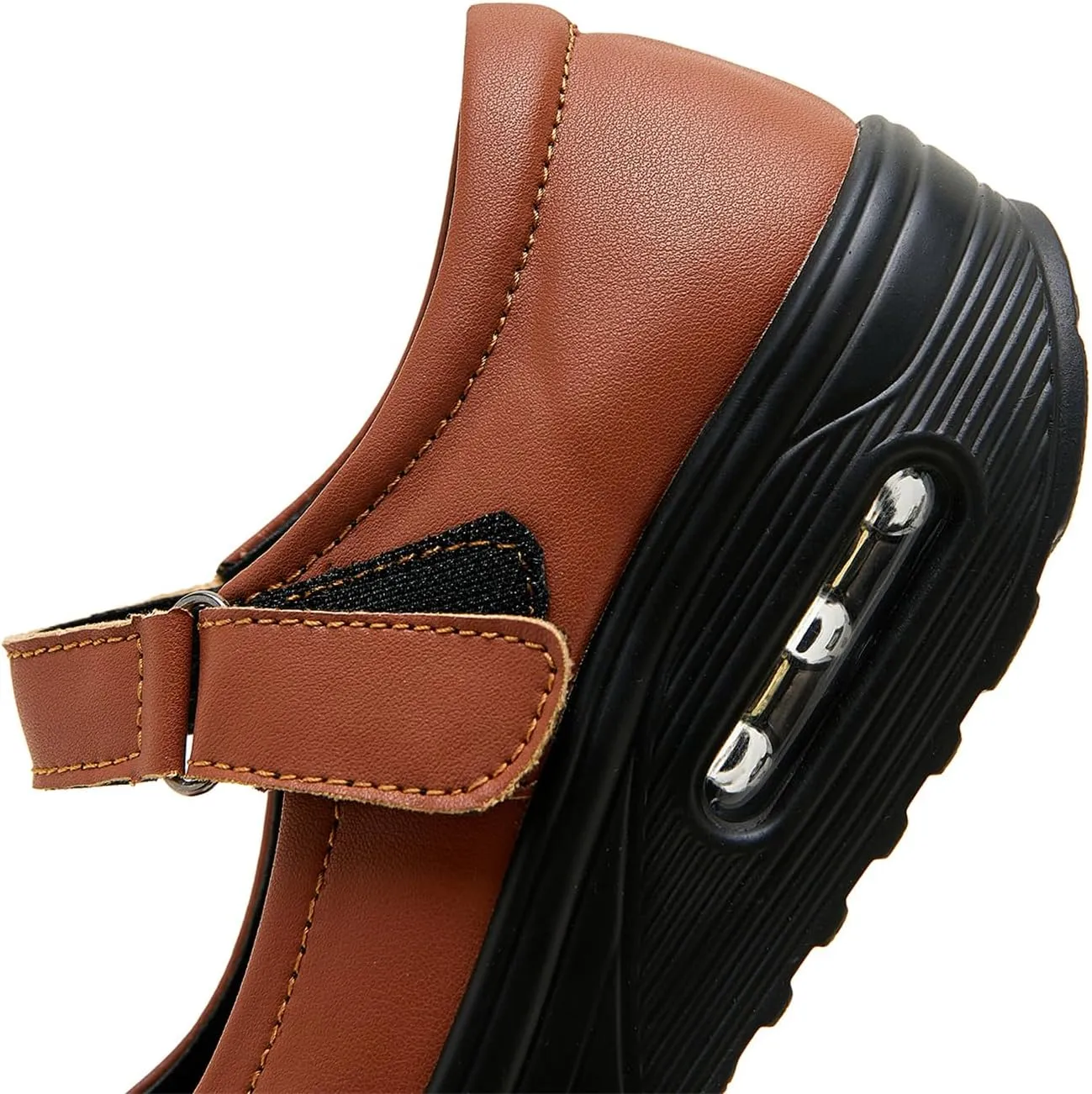 EnllerviiD Women Mary Jane Shoes Buckle Air-Cushion Casual Chunky Heel Round Toe Uniform Dress Platform Wedge Shoes Comfort Pumps Walking Shoes