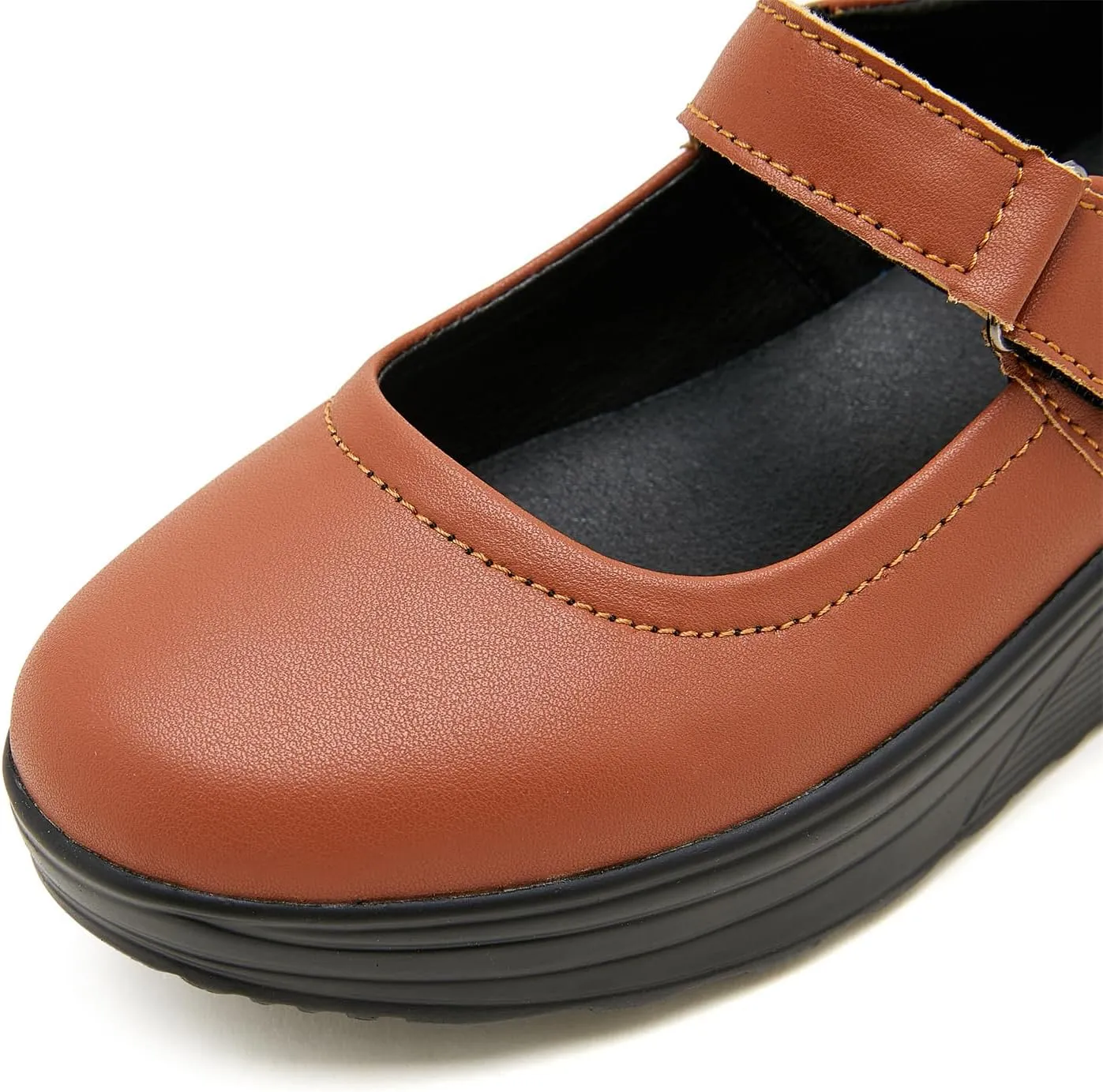 EnllerviiD Women Mary Jane Shoes Buckle Air-Cushion Casual Chunky Heel Round Toe Uniform Dress Platform Wedge Shoes Comfort Pumps Walking Shoes