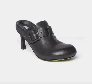 ERNESTO DOLANI LEATHER MULE WITH HEEL AND SIDE BUCKLE