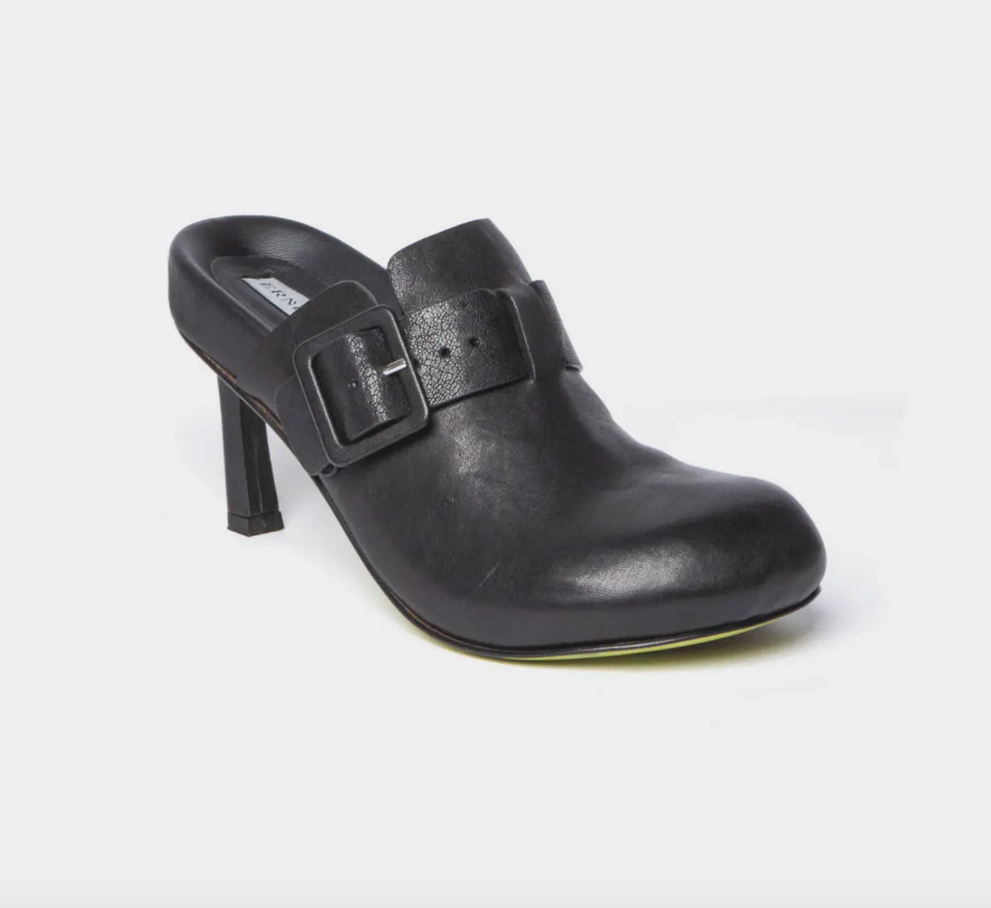ERNESTO DOLANI LEATHER MULE WITH HEEL AND SIDE BUCKLE