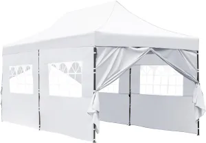 ESPIDOO 10x20 Heavy Duty Canopy Tent: UV Waterproof Pop Up Shelter with 6 Sidewalls - 3 Height Adjustable Iron Frame for Weddings & Outdoor Events - Includes Roller Bag & Accessories