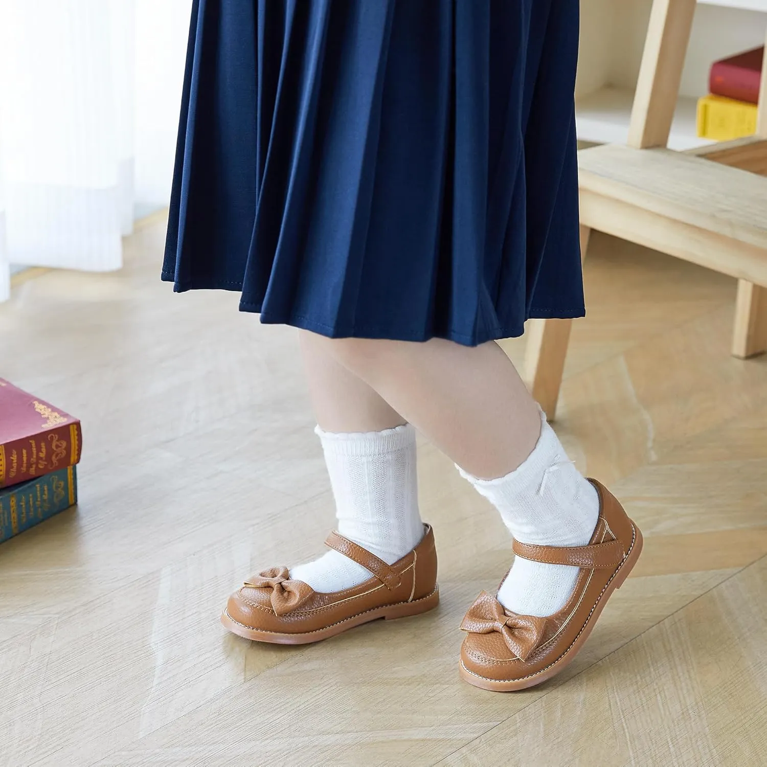 ESTINE Toddler Kids Bow School Uniform Oxford-Little Girls Flower Dress Party Shoes