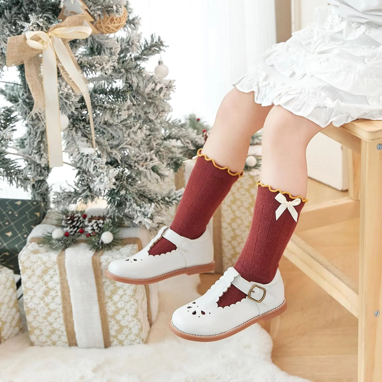 ESTINE Toddler Kids Bow School Uniform Oxford-Little Girls Flower Dress Party Shoes