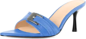 Esvowido Womens Mule Heels Pointed Open Toe Heeled Sandals 2.95 Inch Stiletto Mules with Buckle Work Party Wedding Summer Shoes
