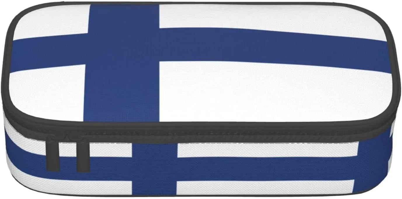 Finnish Flag Print Elegant And Spacious Pencil Bag,Perfect For Keeping Your Stationery Organized