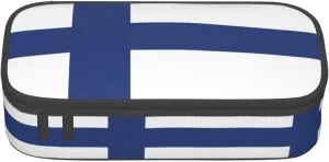 Finnish Flag Print Elegant And Spacious Pencil Bag,Perfect For Keeping Your Stationery Organized