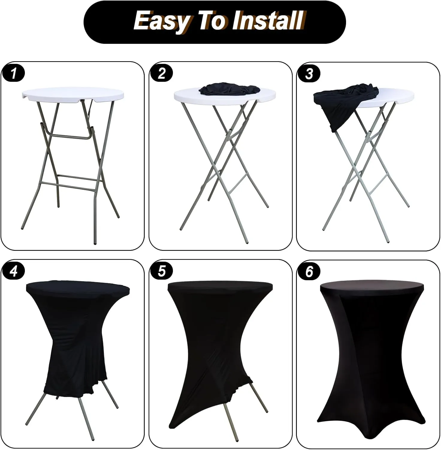 Fixwal 4 Pack Spandex Cocktail Table Covers, 32x43 Inch Black Fitted Stretch Highboy Round Cover Table Cloth for Party, Bar, Pub, Wedding, Banquet
