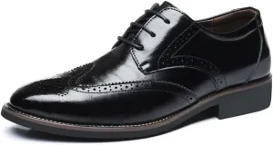 Formal Oxford Shoes for Men's Lace Up Casual Pointed Toe Italian Leather Party Block Heel Shoe