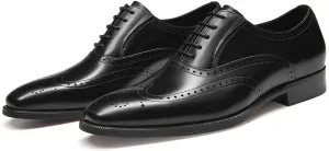 FRASOICUS Men’s Dress Shoes with Genuine Leather in Classic Brogue Elastic Band Oxford Formal