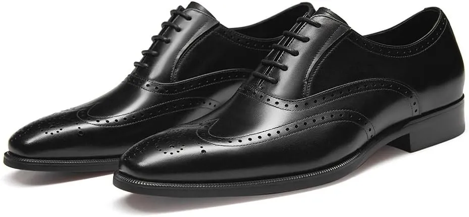 FRASOICUS Men’s Dress Shoes with Genuine Leather in Classic Brogue Elastic Band Oxford Formal