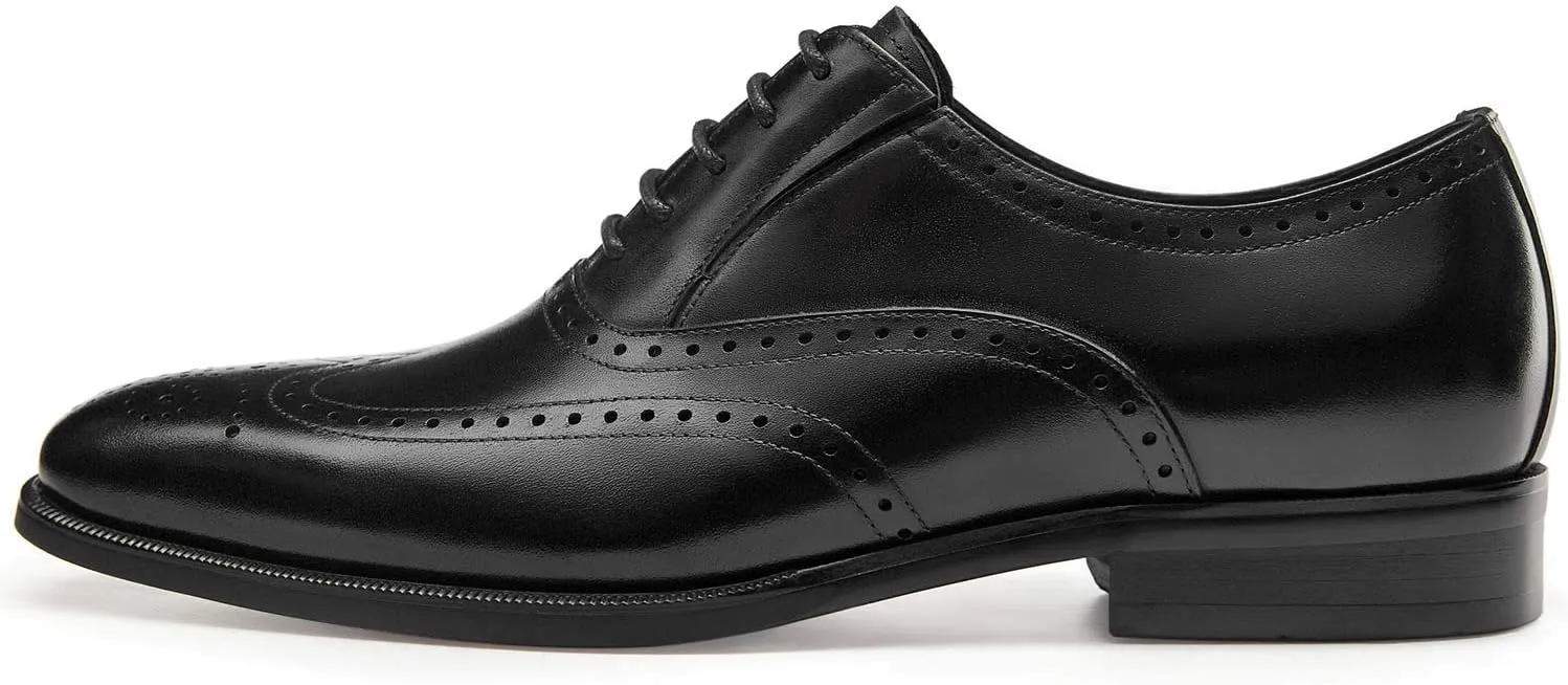 FRASOICUS Men’s Dress Shoes with Genuine Leather in Classic Brogue Elastic Band Oxford Formal