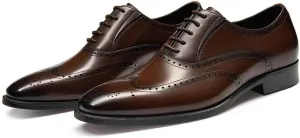 FRASOICUS Men’s Dress Shoes with Genuine Leather in Classic Brogue Elastic Band Oxford Formal
