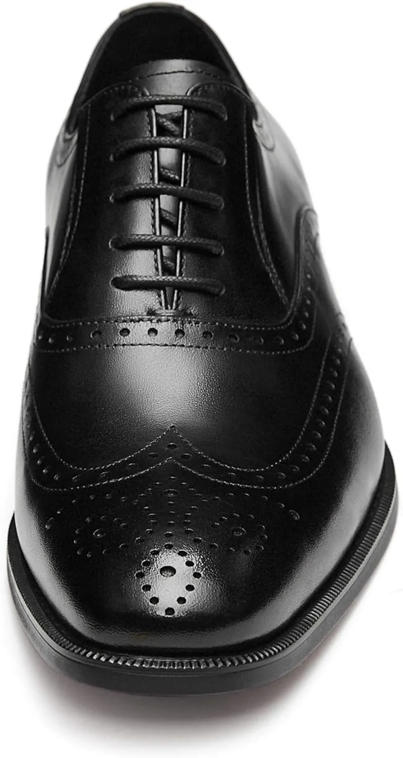 FRASOICUS Men’s Dress Shoes with Genuine Leather in Classic Brogue Elastic Band Oxford Formal